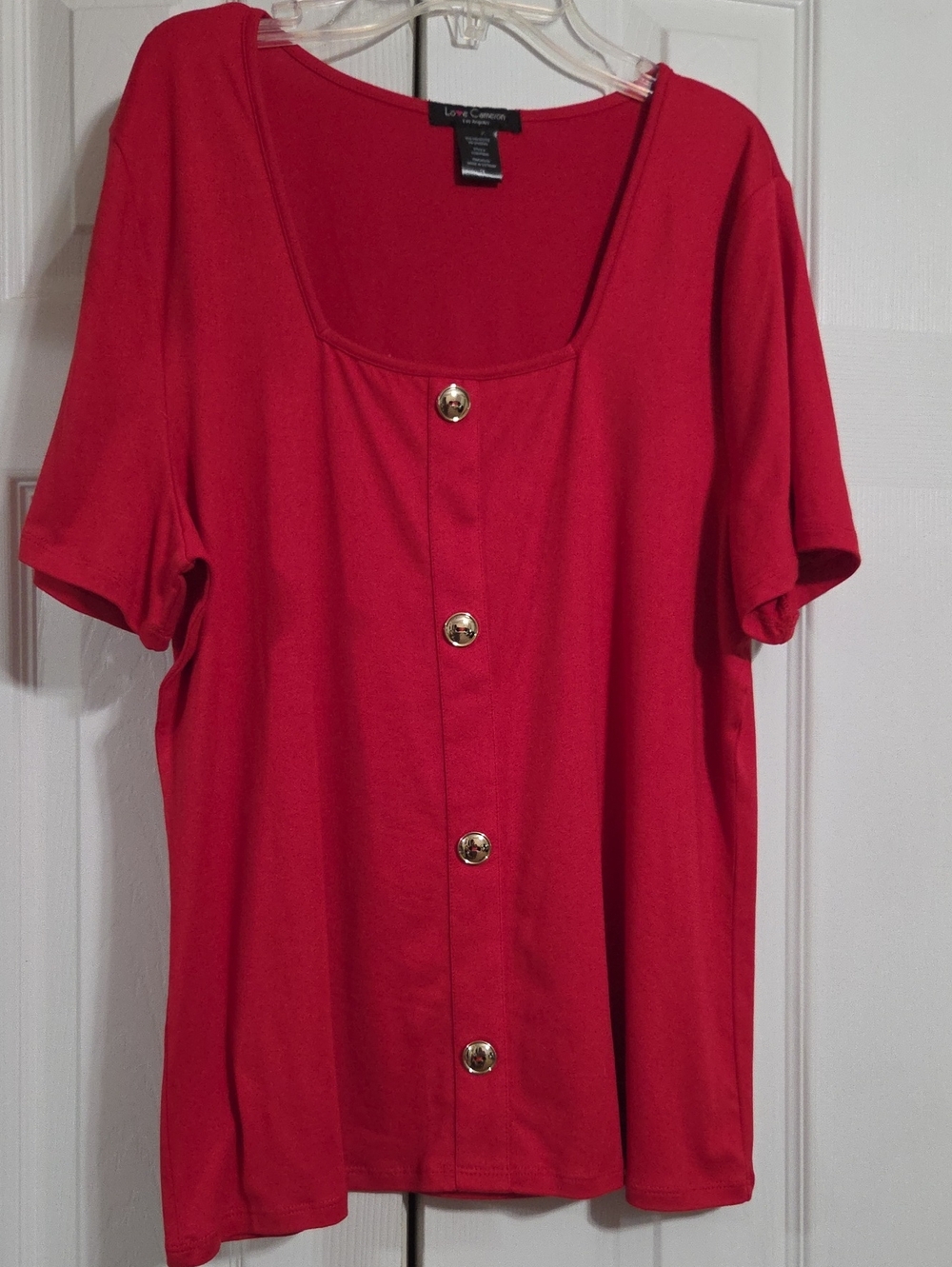 Covington Women's Red Short-Sleeve Button-Front Top